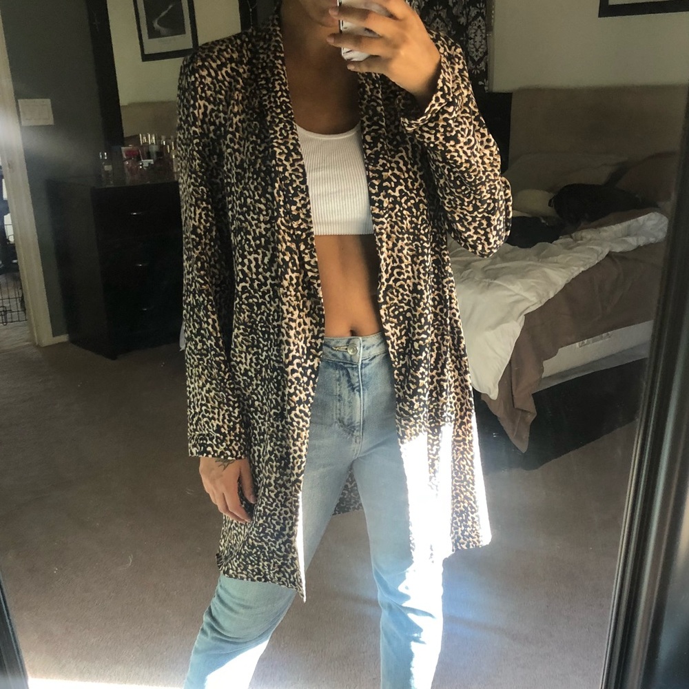 Topshop cheetah print longline blazer